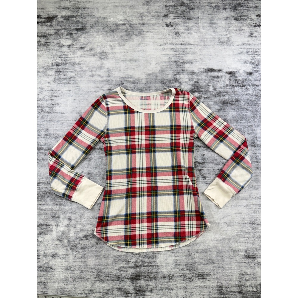 Old Navy Womens Red Plaid Waffle Knit Thermal Long Sleeve Top Size S